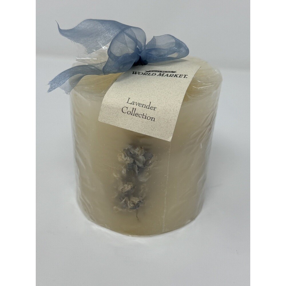 World Market Lavender Collection Scented Pillar Candle 4.25”x4” NEW
